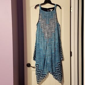 Dressbarn 22W Teal/Navy/White Dress with Handkerchief Hem